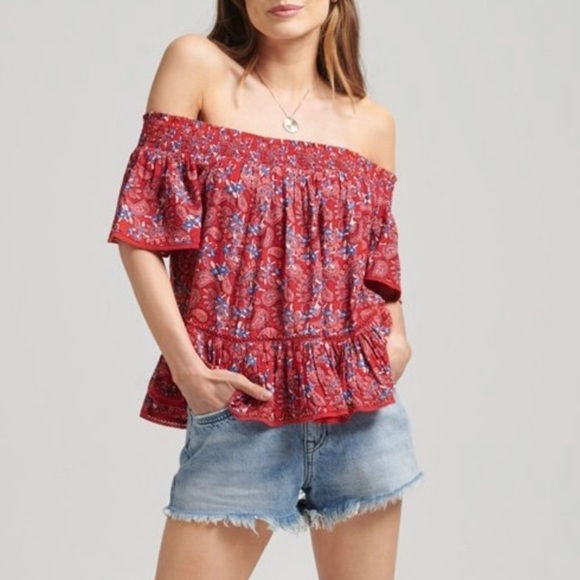 Superdry off shoulder bohemian style top - Picture 2 of 8